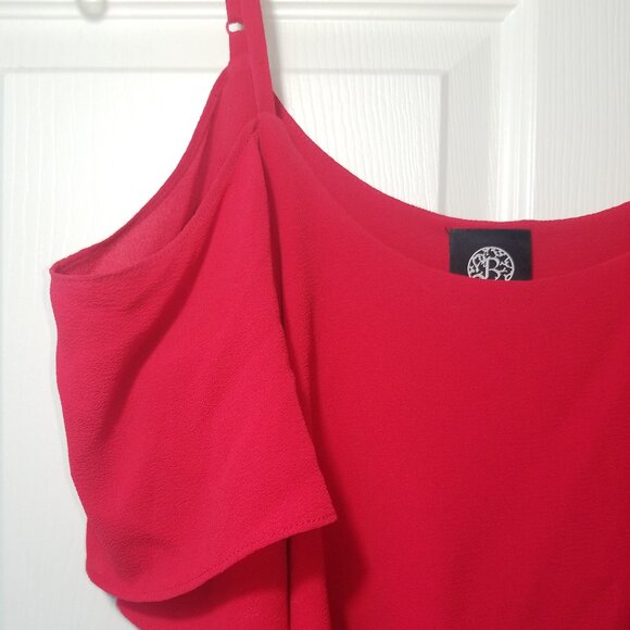 Bobeau Red Cold Shoulder Ruffle Top Blouse Adjustable Shoulder Straps Medium - Picture 3 of 5